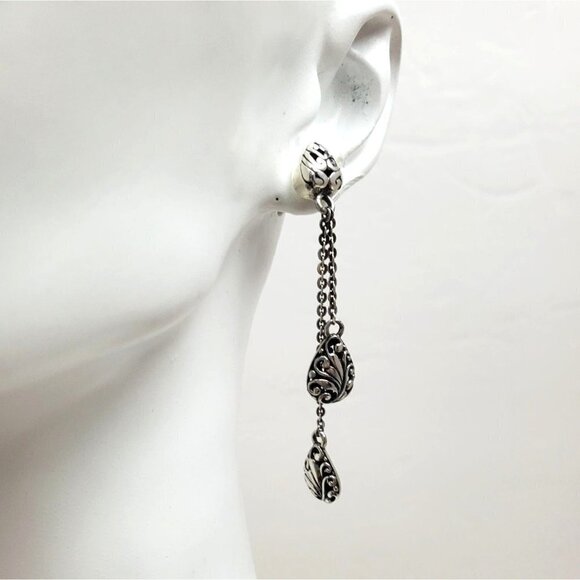 Samuel b 925 Sterling Silver Pear Shaped Dangle Drop Post Earrings - Picture 2 of 5